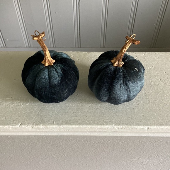 NWT Set of 2- Velvet Pumpkins- Dark Blue Fall Holiday Decorations 🎃 - Picture 13 of 16